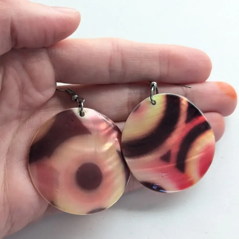 Artisan Dyed Mother Of Pearl Shell Boho Beachy Dangle Hook Earrings